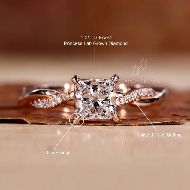 Princess Cut Lab Created Diamond Twisted Shank Engagement Ring vy 9