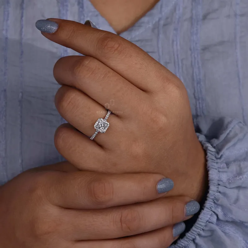 Princess Cut Lab Grown Diamond Halo Engagement Ring vy 7