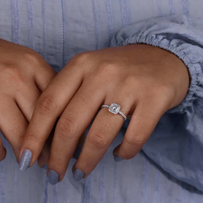 Princess Cut Lab Grown Diamond Halo Engagement Ring vy 2
