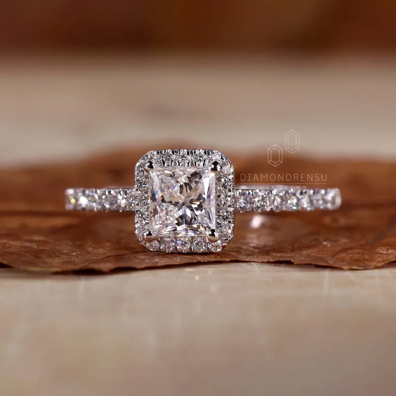 Princess Cut Lab Grown Diamond Halo Engagement Ring vy 5