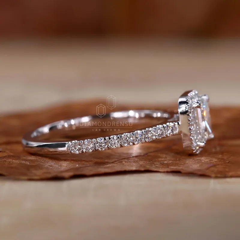 Princess Cut Lab Grown Diamond Halo Engagement Ring vy 6