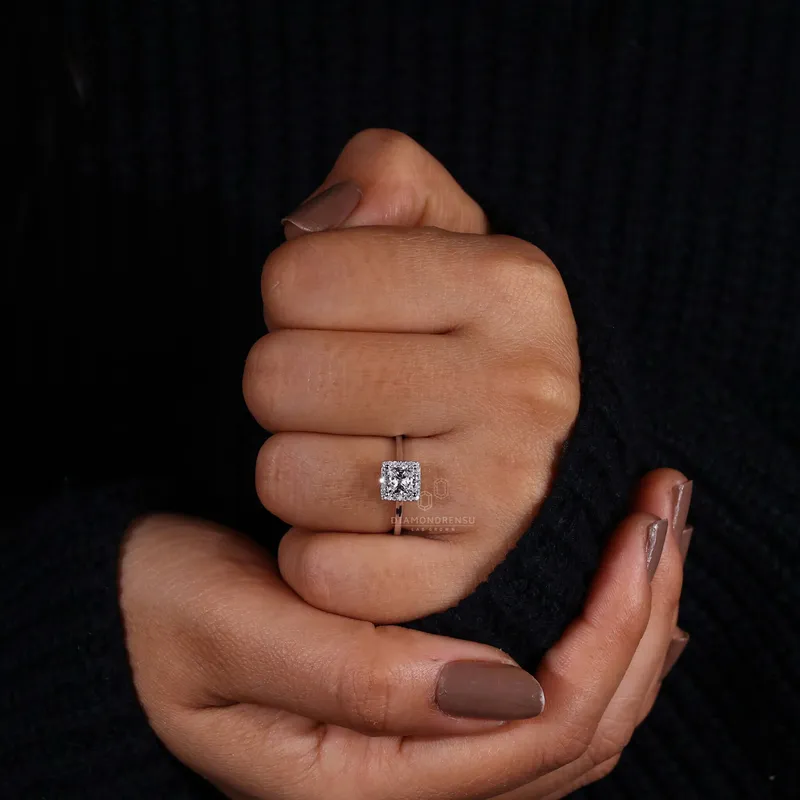 Princess Cut Lab Grown Diamond Halo Engagement Ring view 3