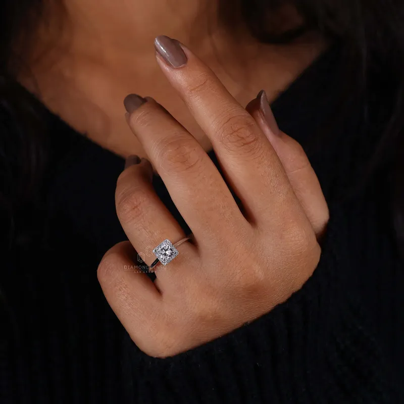Princess Cut Lab Grown Diamond Halo Engagement Ring view 5