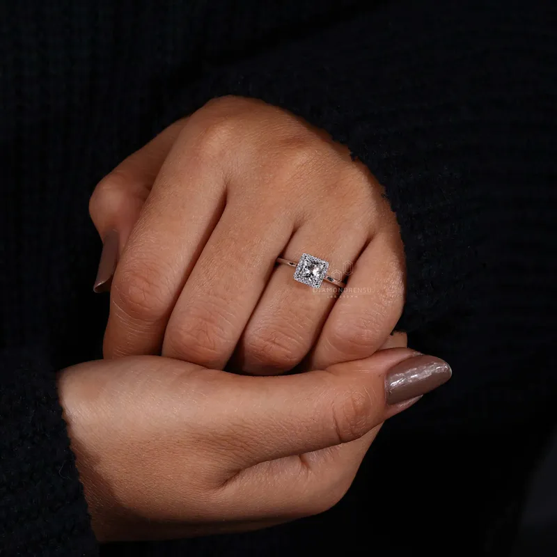 Princess Cut Lab Grown Diamond Halo Engagement Ring view 6