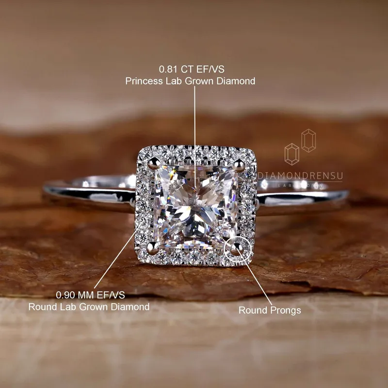 Princess Cut Lab Grown Diamond Halo Engagement Ring view 9