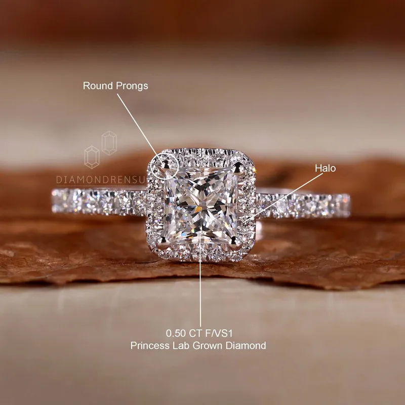 Princess Cut Lab Grown Diamond Halo Engagement Ring vy 9