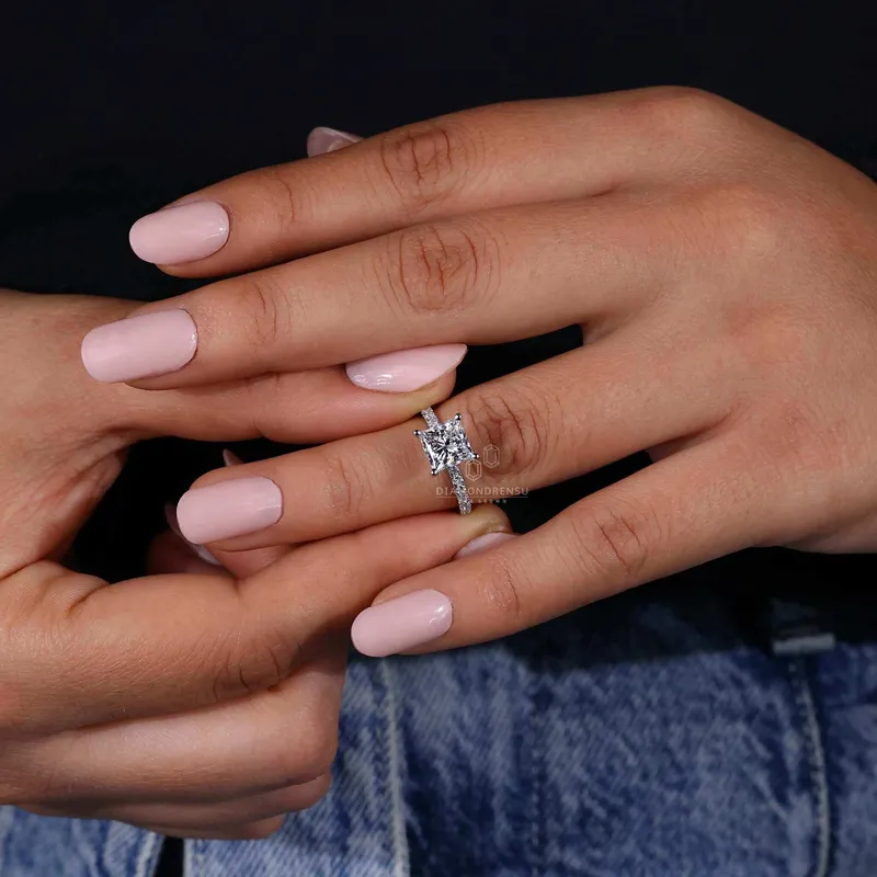 Princess Cut Lab Grown Diamond Pave Engagement Ring view 2