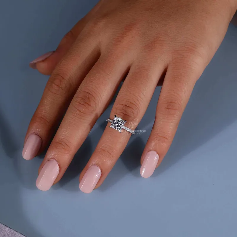 Princess Cut Lab Grown Diamond Pave Engagement Ring view 3