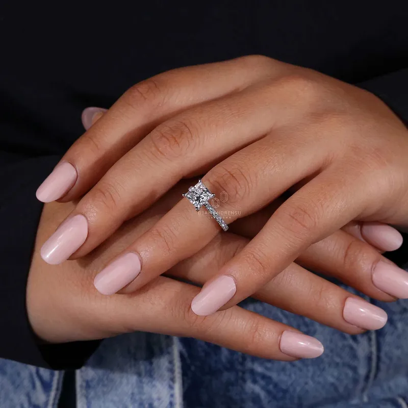 Princess Cut Lab Grown Diamond Pave Engagement Ring view 7