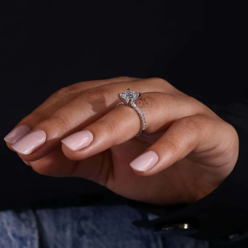Princess Cut Lab Grown Diamond Pave Engagement Ring view 8