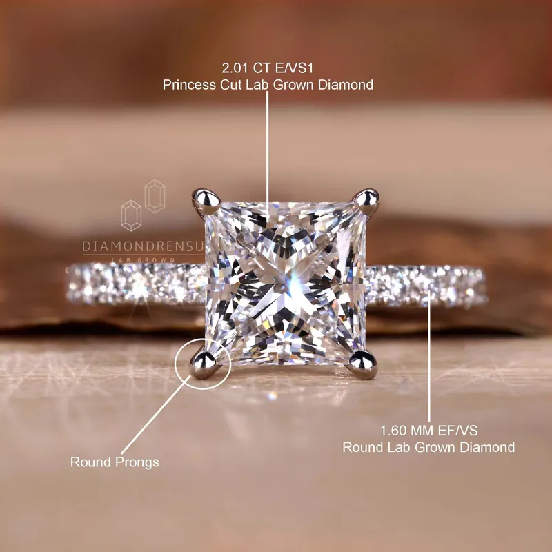 Princess Cut Lab Grown Diamond Pave Engagement Ring view 9
