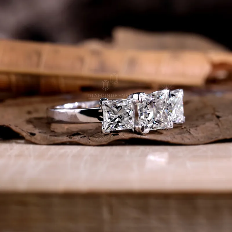 Princess Cut Three Stones Engagement Ring, 2.70 TCW G/VS Lab Created Diamond Engagement Ring, Anniversary Gift Ring vy 4