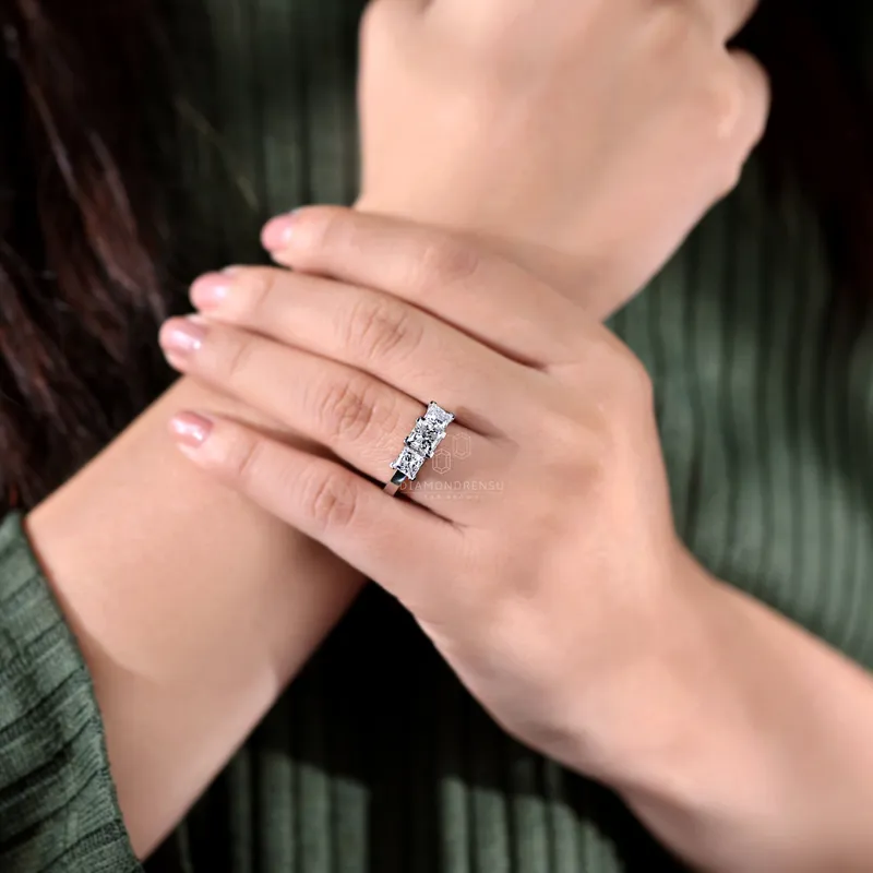 Princess Cut Three Stones Engagement Ring, 2.70 TCW G/VS Lab Created Diamond Engagement Ring, Anniversary Gift Ring vy 9