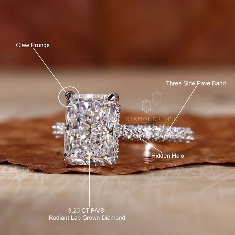 Radiant Cut Diamond Ring, Lab Grown Diamond Engagement Ring vy 9