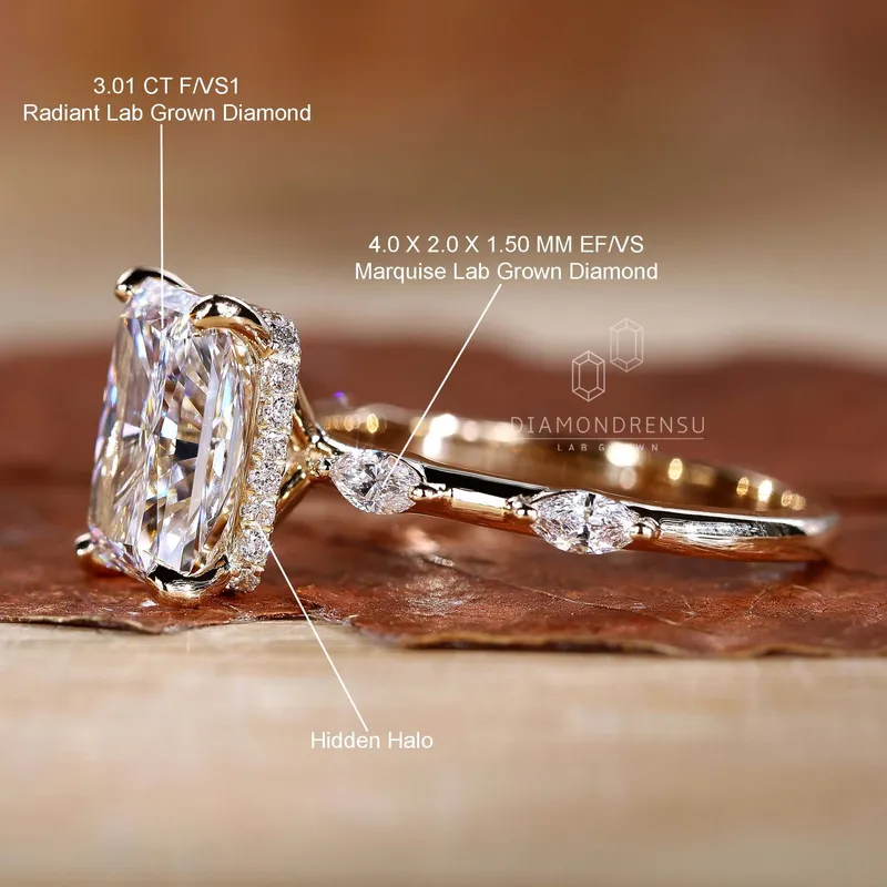 Radiant Cut Hidden Halo Engagement Ring - Personalized Luxury view 9