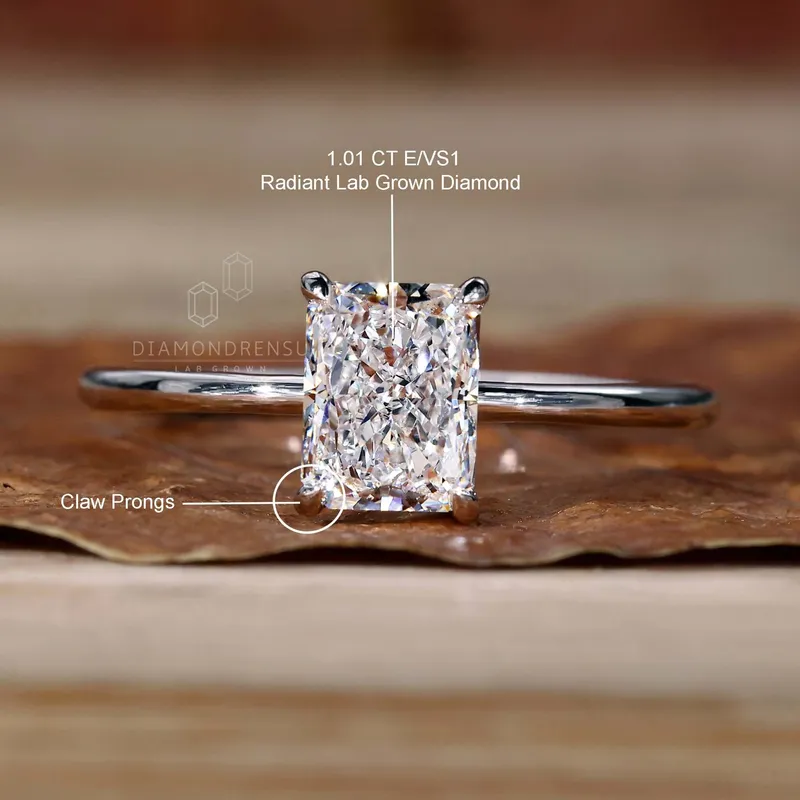 Radiant Cut Lab Grown Diamond Solitaire Engagement Ring vy 9