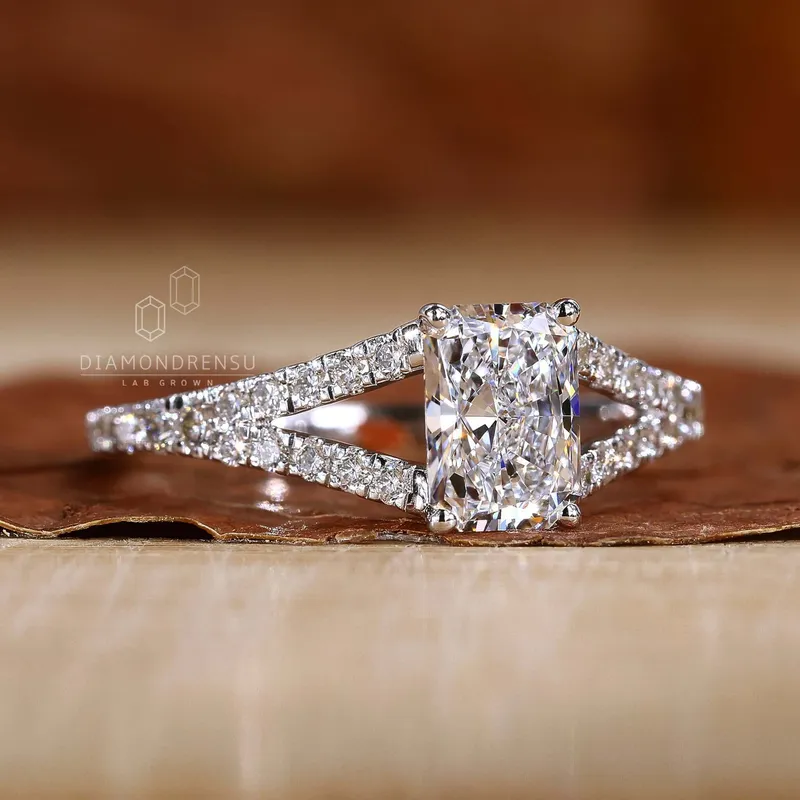 Radiant Cut Lab Grown Diamond Split Shank Engagement Ring vy 2