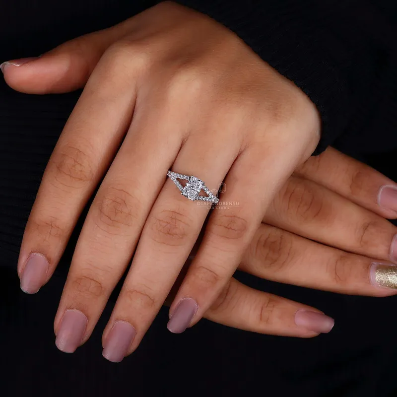 Radiant Cut Lab Grown Diamond Split Shank Engagement Ring vy 5