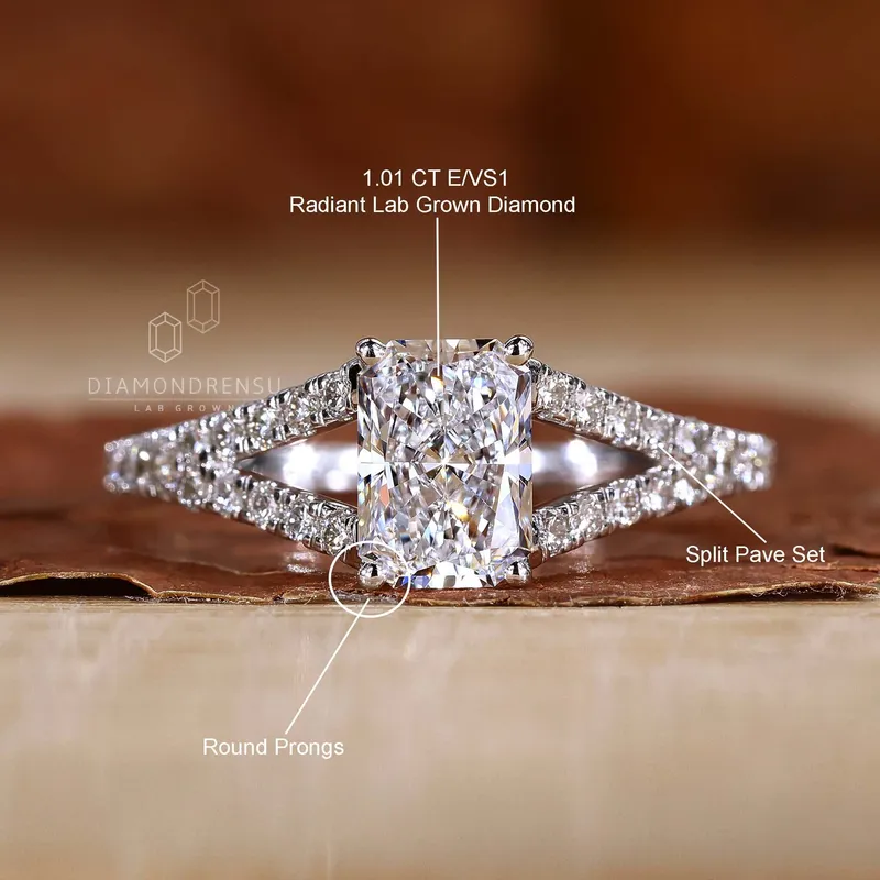 Radiant Cut Lab Grown Diamond Split Shank Engagement Ring vy 9