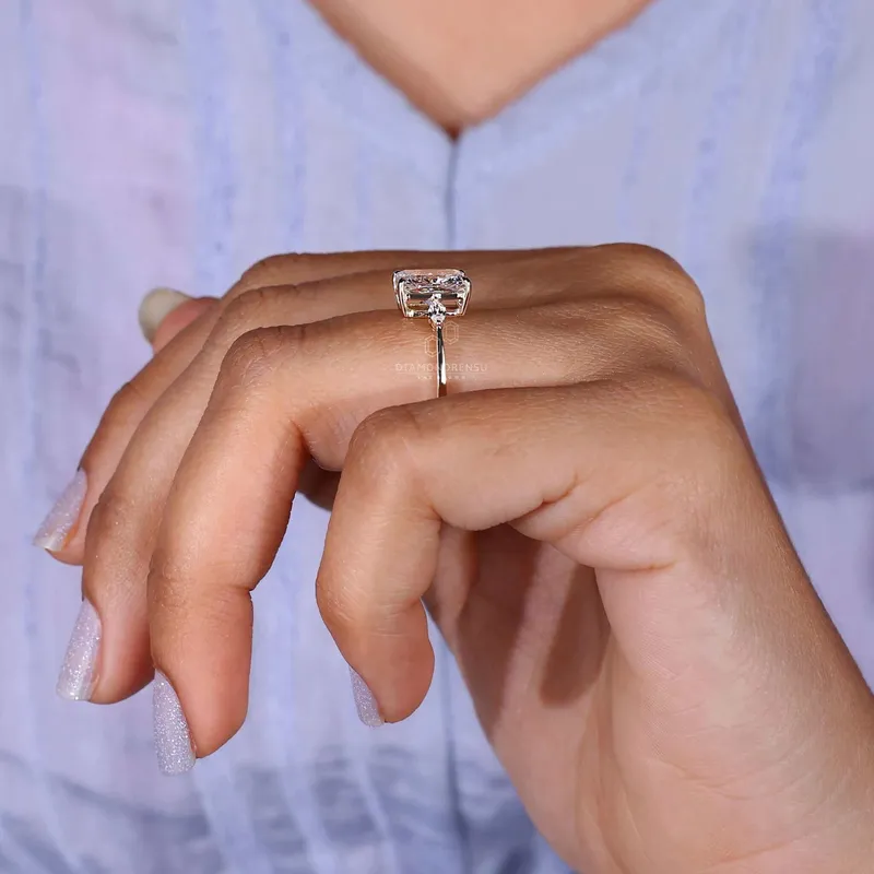 Radiant Cut Lab Grown Diamond Three Stone Engagement Ring For Women view 8