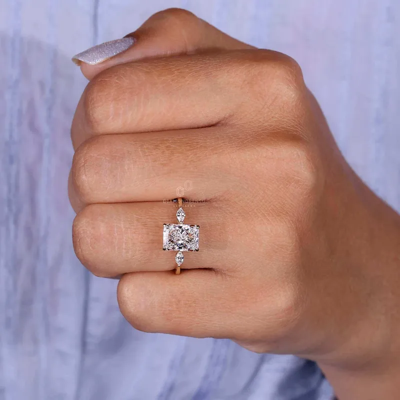 Radiant Cut Lab Grown Diamond Three Stone Engagement Ring For Women view 4