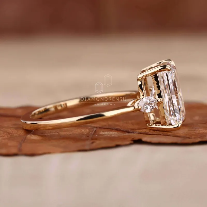 Radiant Cut Lab Grown Diamond Three Stone Engagement Ring For Women view 3