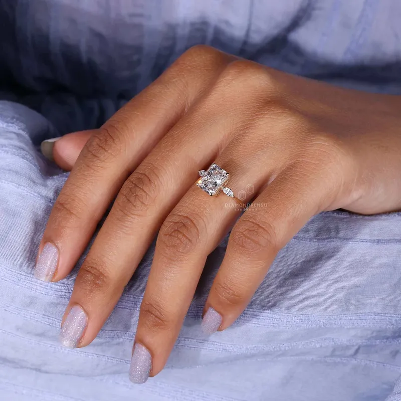 Radiant Cut Lab Grown Diamond Three Stone Engagement Ring For Women view 2