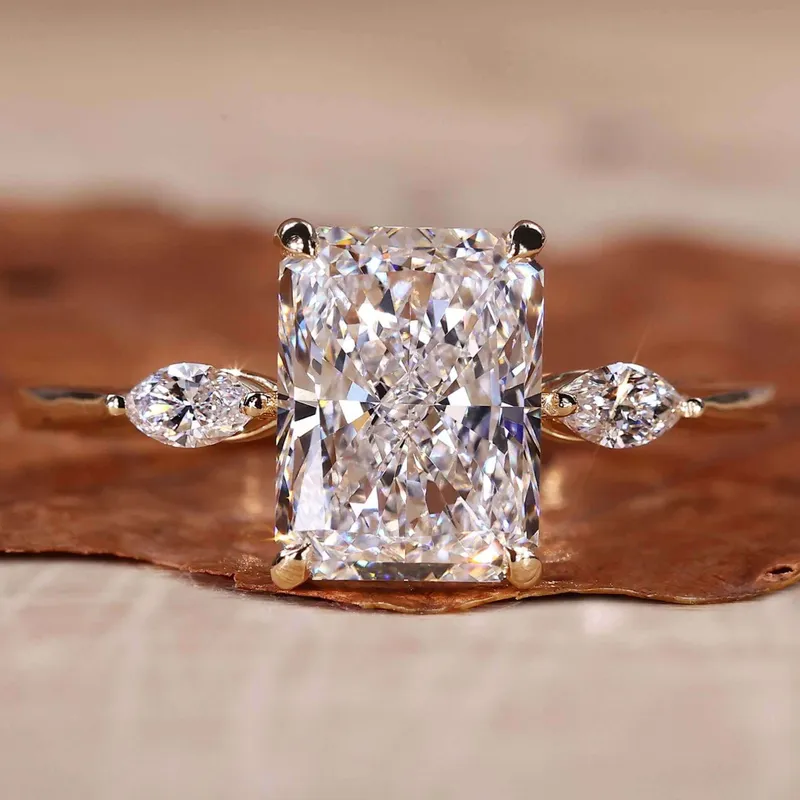 Radiant Cut Lab Grown Diamond Three Stone Engagement Ring For Women engagement ring