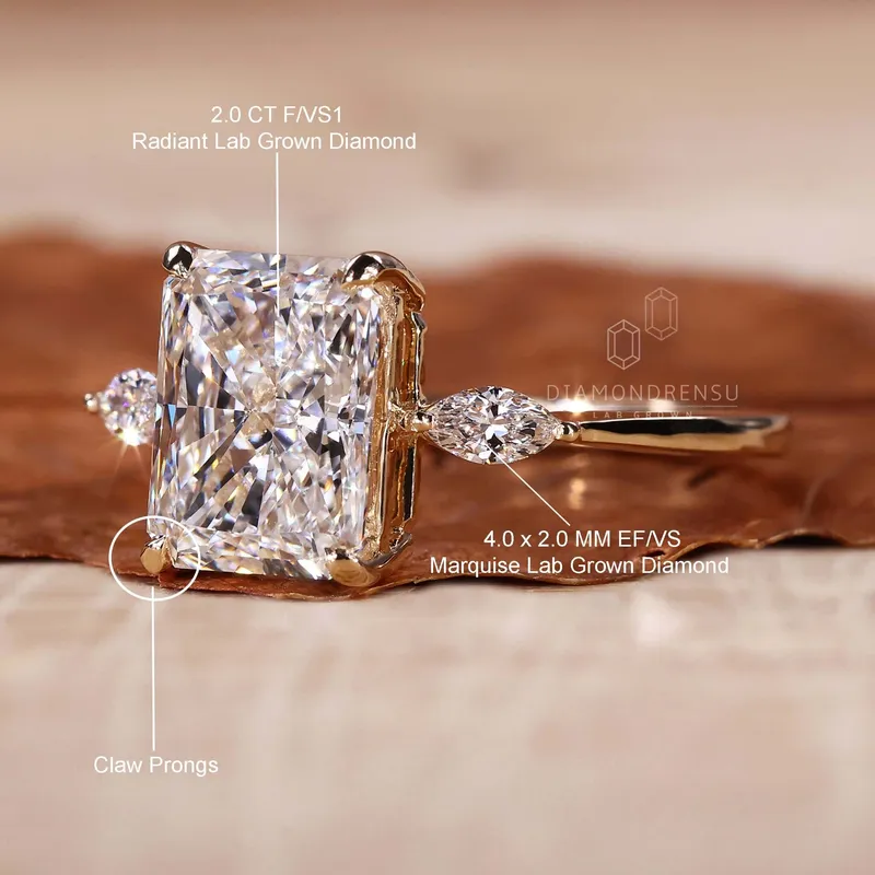 Radiant Cut Lab Grown Diamond Three Stone Engagement Ring For Women view 9