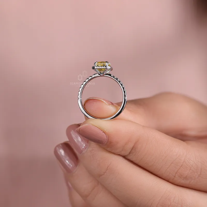 Radiant Cut Vivid Yellow Lab Created Diamond Ring, 1.59 TCW Lab Grown Diamond Halo Engagement Ring view 6