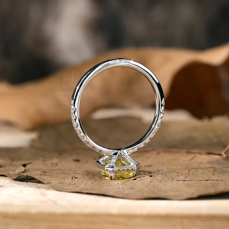 Radiant Cut Vivid Yellow Lab Created Diamond Ring, 1.59 TCW Lab Grown Diamond Halo Engagement Ring view 3