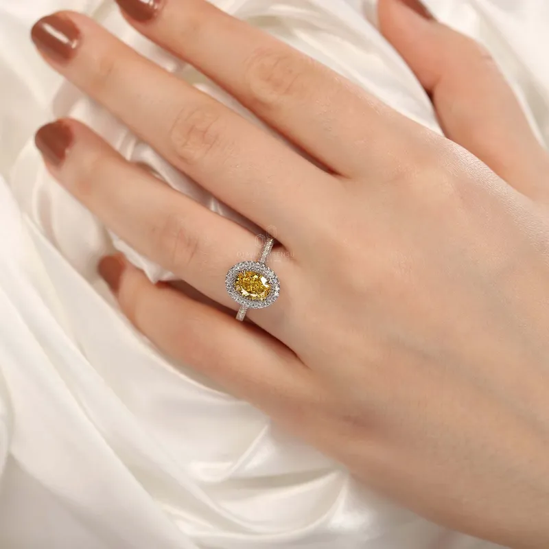 Rare 1.01 CT Oval Cut Fancy Yellow Lab Grown Diamond Halo Engagement Ring vy 8