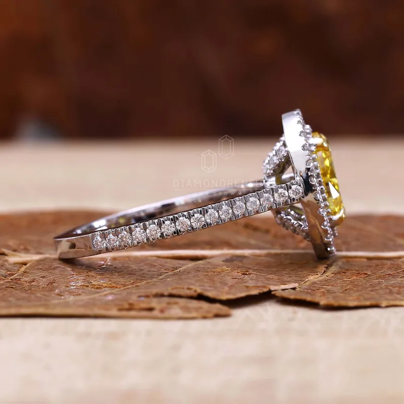 Rare 1.01 CT Oval Cut Fancy Yellow Lab Grown Diamond Halo Engagement Ring vy 3