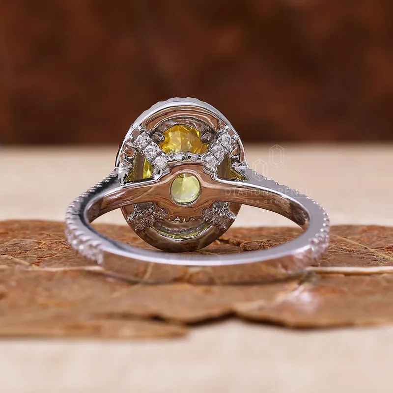 Rare 1.01 CT Oval Cut Fancy Yellow Lab Grown Diamond Halo Engagement Ring vy 5