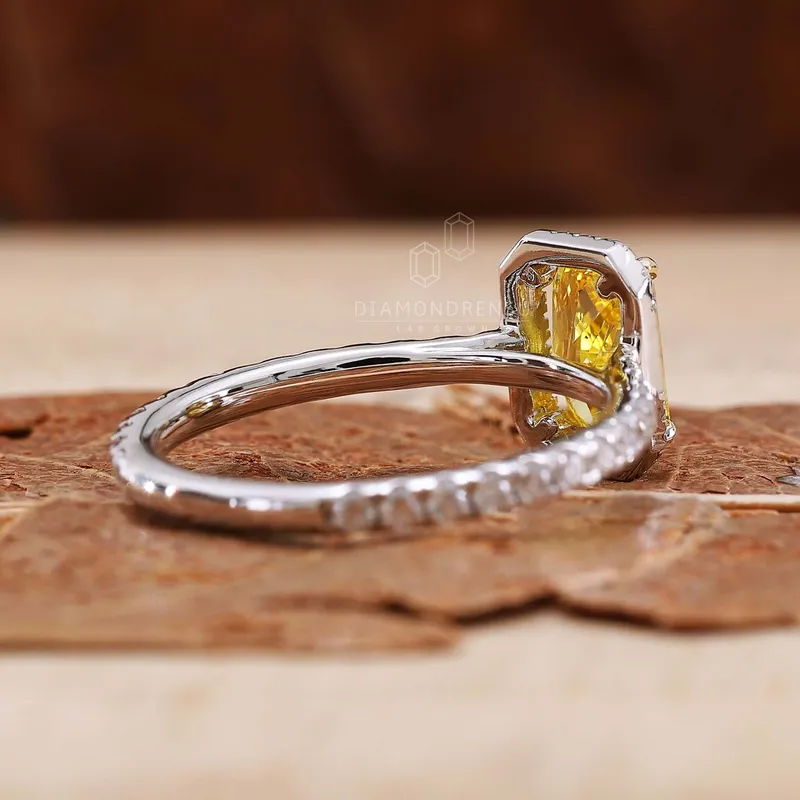 Rare 1.03 CT Radiant Cut Yellow Lab Grown Diamond Halo Engagement Ring vy 6