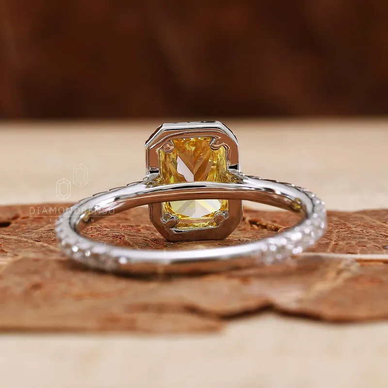 Rare 1.03 CT Radiant Cut Yellow Lab Grown Diamond Halo Engagement Ring vy 7