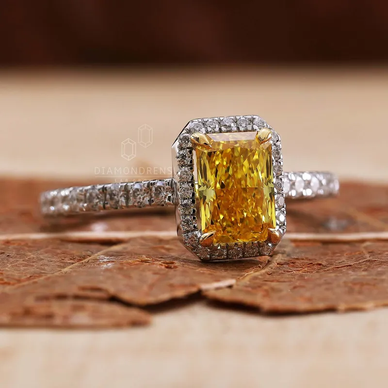 Rare 1.03 CT Radiant Cut Yellow Lab Grown Diamond Halo Engagement Ring vy 3