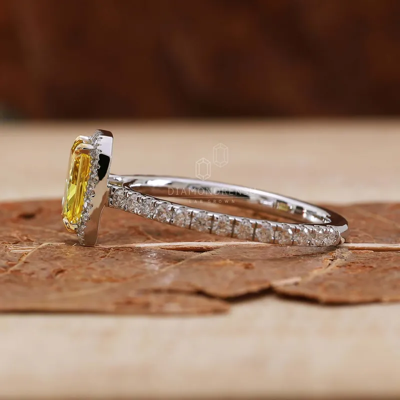 Rare 1.03 CT Radiant Cut Yellow Lab Grown Diamond Halo Engagement Ring vy 5