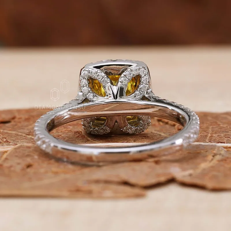 Rare 1.28 CT Cushion Cut Intense Yellow Lab Grown Diamond Halo Engagement Ring vy 6