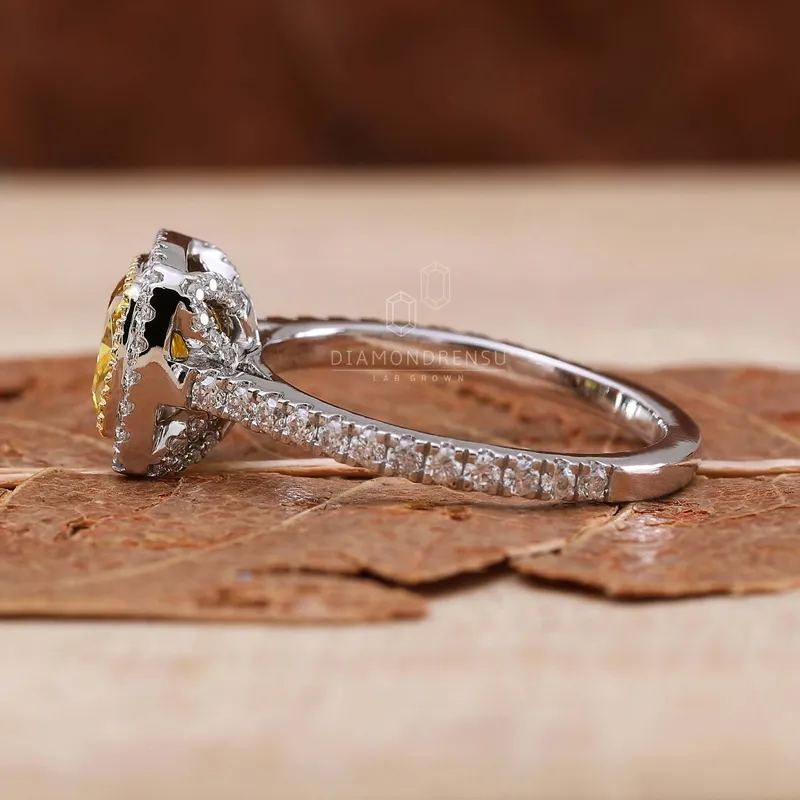 Rare 1.28 CT Cushion Cut Intense Yellow Lab Grown Diamond Halo Engagement Ring vy 7