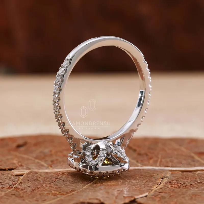 Rare 1.28 CT Cushion Cut Intense Yellow Lab Grown Diamond Halo Engagement Ring vy 5