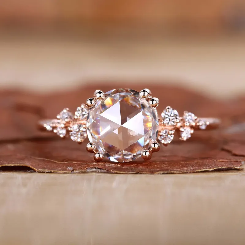 Romantic Round Rose Cut Diamond Ring - True Love engagement ring