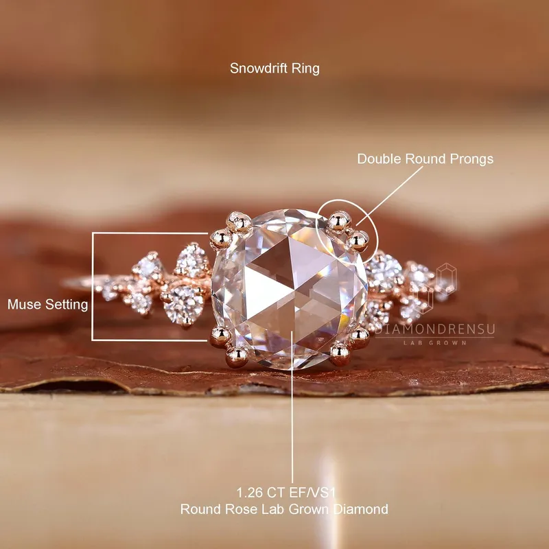 Romantic Round Rose Cut Diamond Ring - True Love vy 9