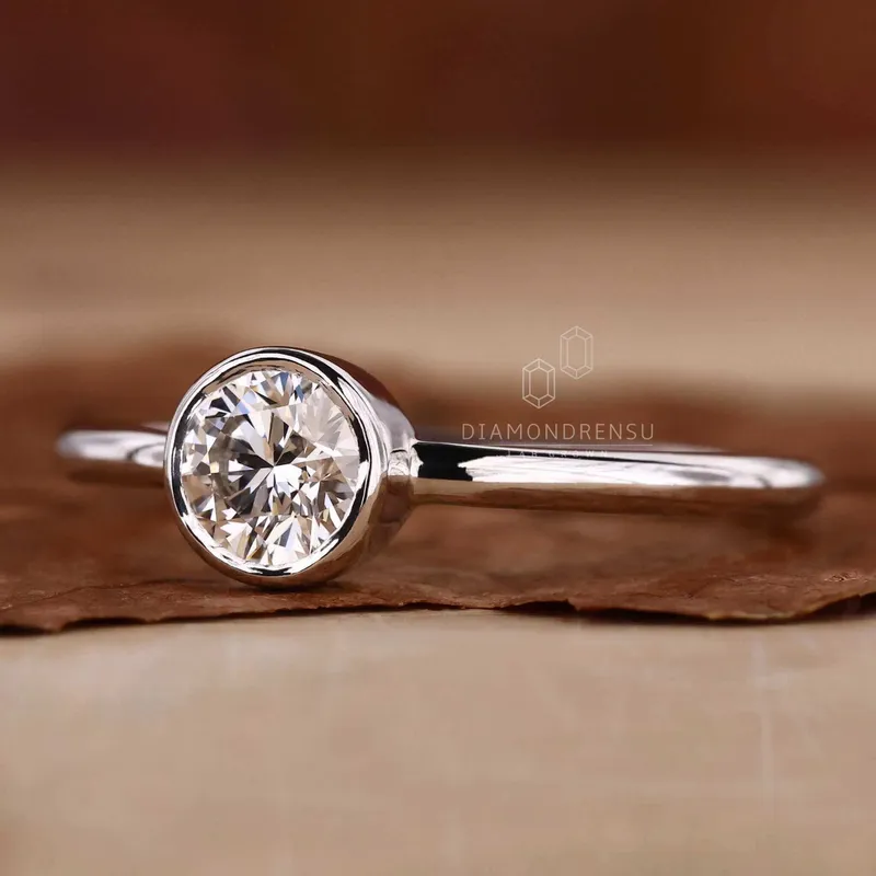 Round Bezel Set Engagement Ring, Lab Grown Diamond Ring view 3