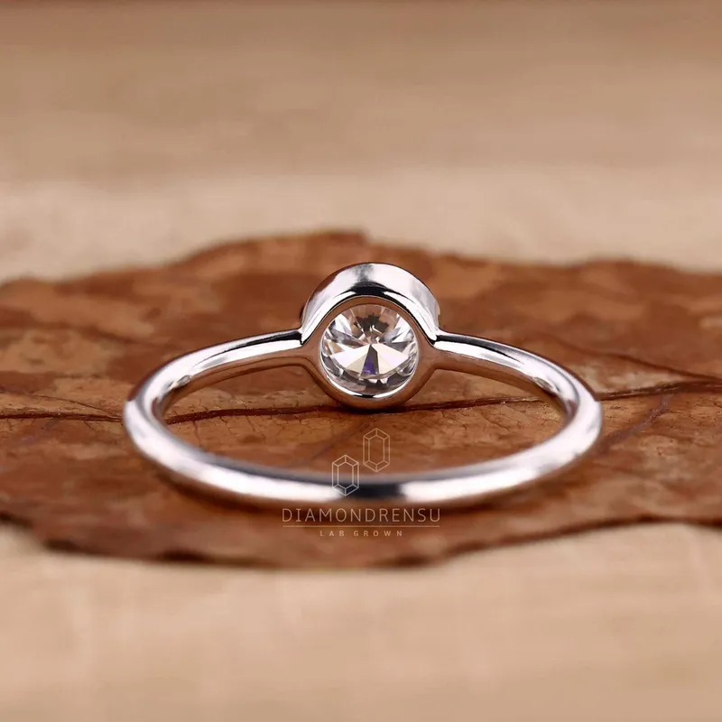 Round Bezel Set Engagement Ring, Lab Grown Diamond Ring view 5
