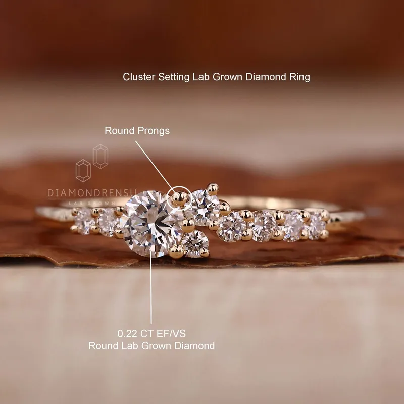 Round Brilliant Cut Lab Grown Diamond Cluster Engagement Ring for Her vy 9