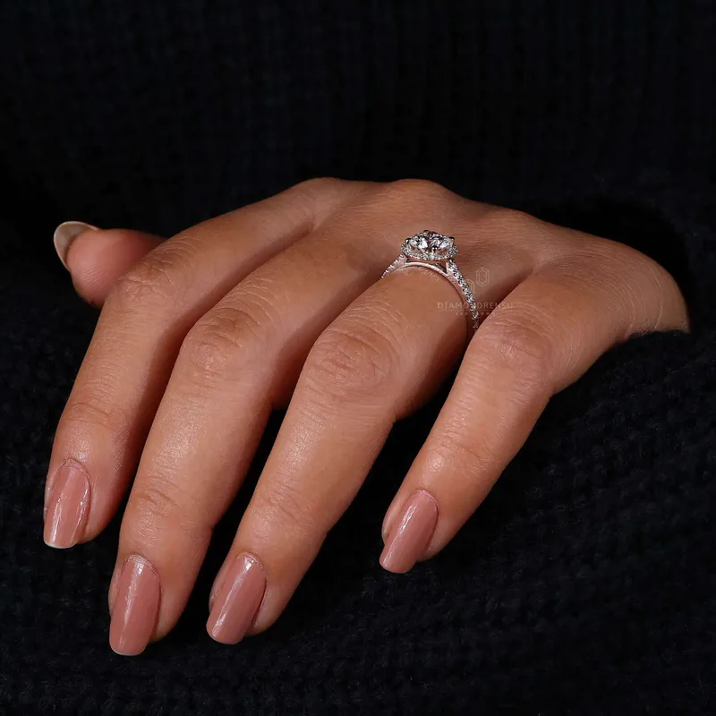 Round Brilliant Cut Lab Grown Diamond Halo Engagement Ring view 8