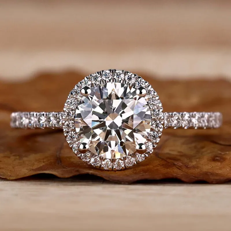 Round Brilliant Cut Lab Grown Diamond Halo Engagement Ring round cut engagement ring