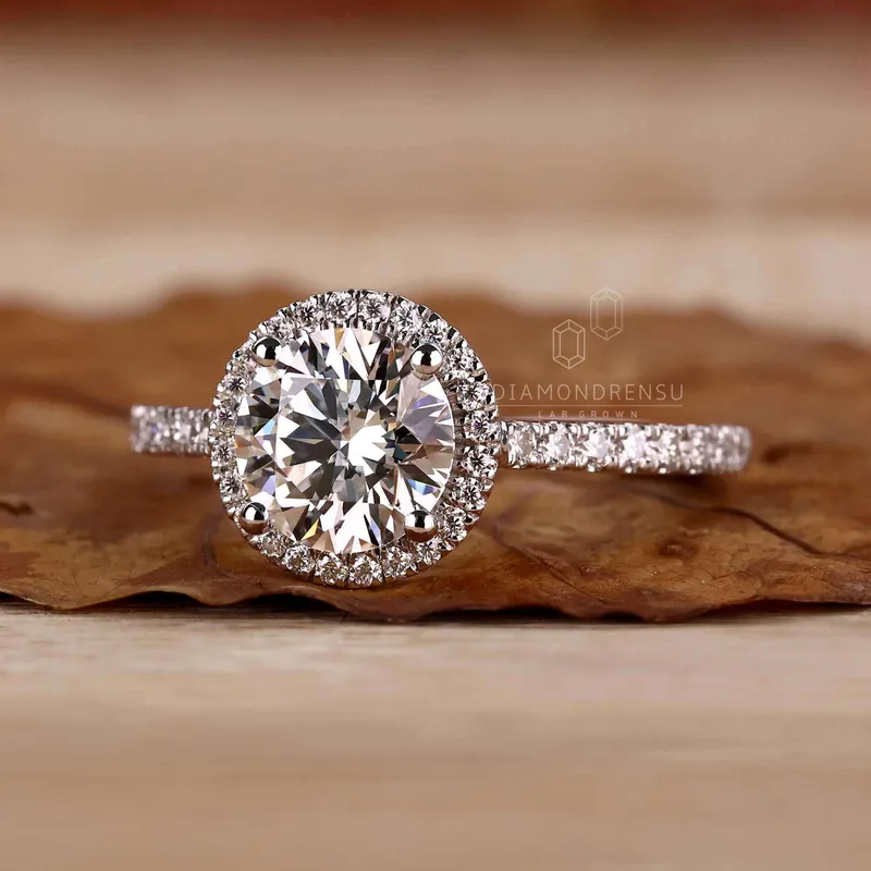 Round Brilliant Cut Lab Grown Diamond Halo Engagement Ring view 5
