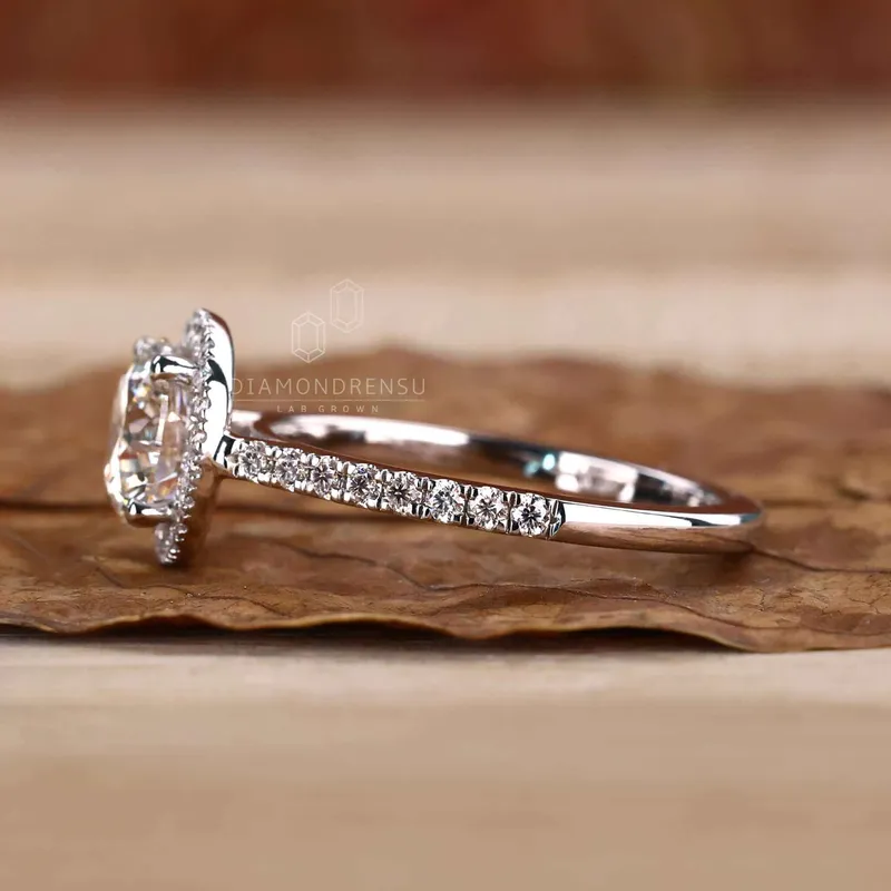 Round Brilliant Cut Lab Grown Diamond Halo Engagement Ring view 3